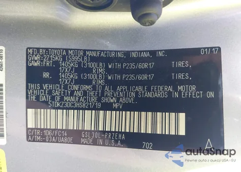 2017 Toyota Sienna Le 8 Passenger from USA, damaged, VIN 5TDKZ3DC3HS821719